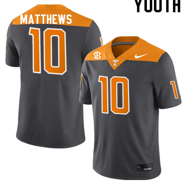 Youth #10 Mike Matthews Tennessee Volunteers College Football Jerseys Stitched-Anthracite